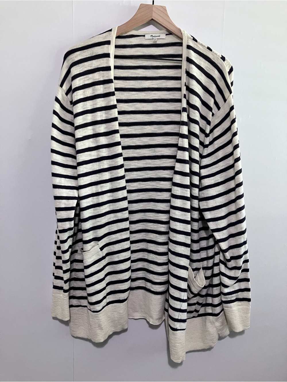 Madewell Navy Blue and Cream Striped Open Front Cardigan Plus Size 3X